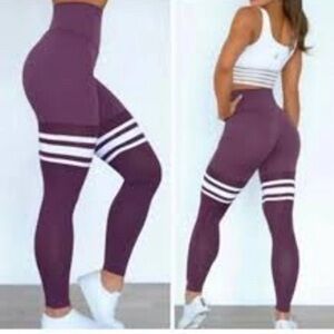 Bombshell Sportswear Purple Leggings with White Stripes